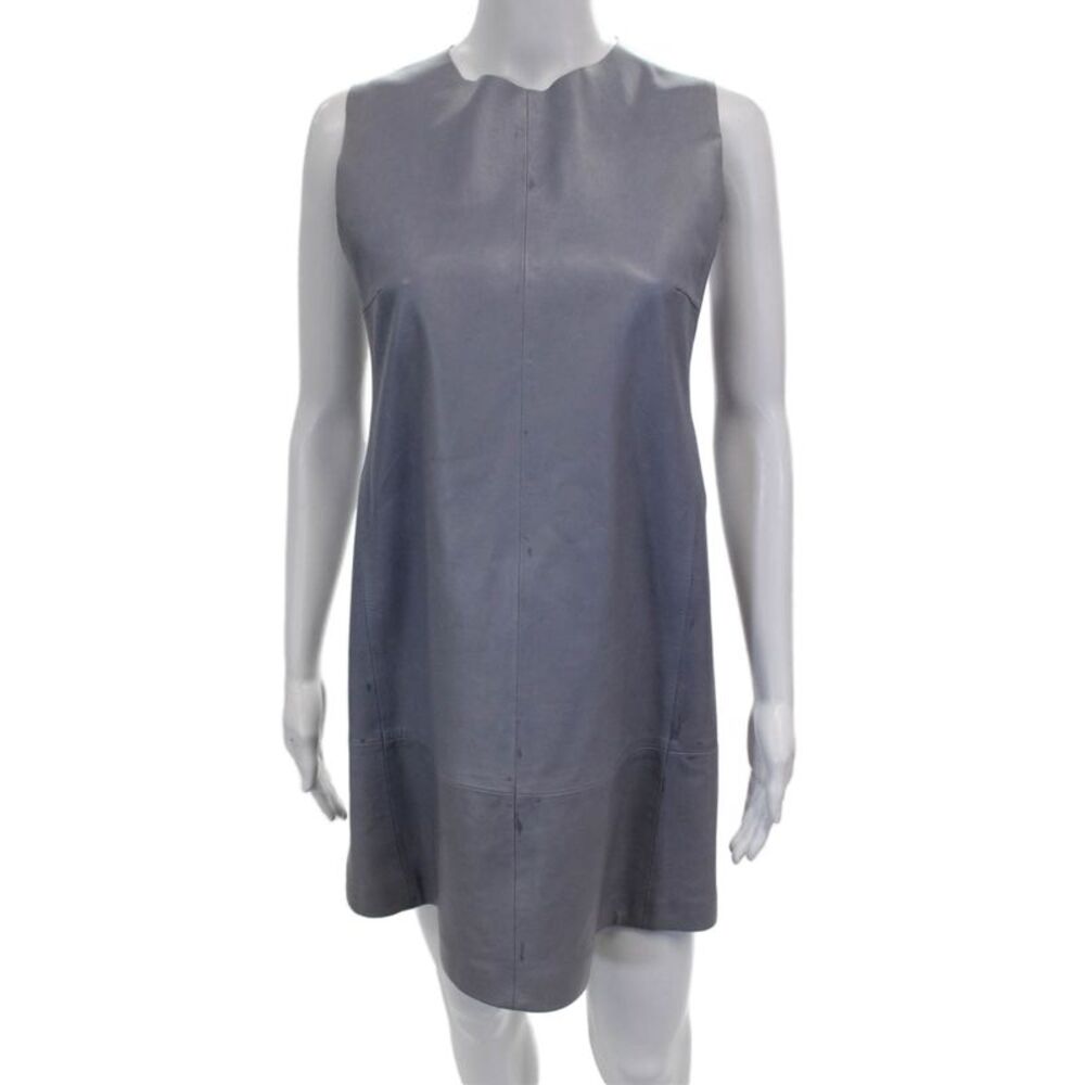 Balenciaga Leather Womens Gray Lamb Leather Shift Mini Dress Size 44